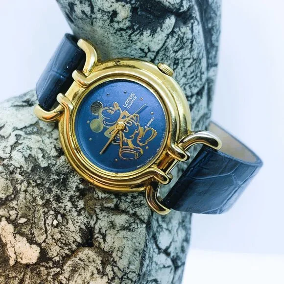 Lorus/Disney V811-2410 Mickey Mouse Gold/Blue Dial/Faux Leather Watch - Picture 2 of 5